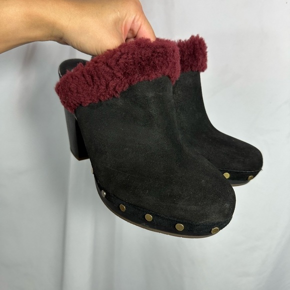 UGG Adele fur trim suede clogs size 9 - Picture 2 of 9